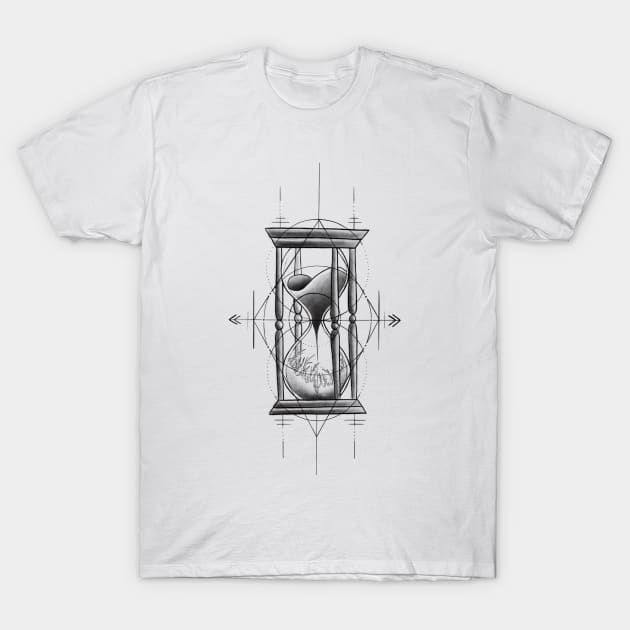 Classic Hour Glass with Sand and Ice with Geometrical Tattoo Design T-Shirt by Tred85